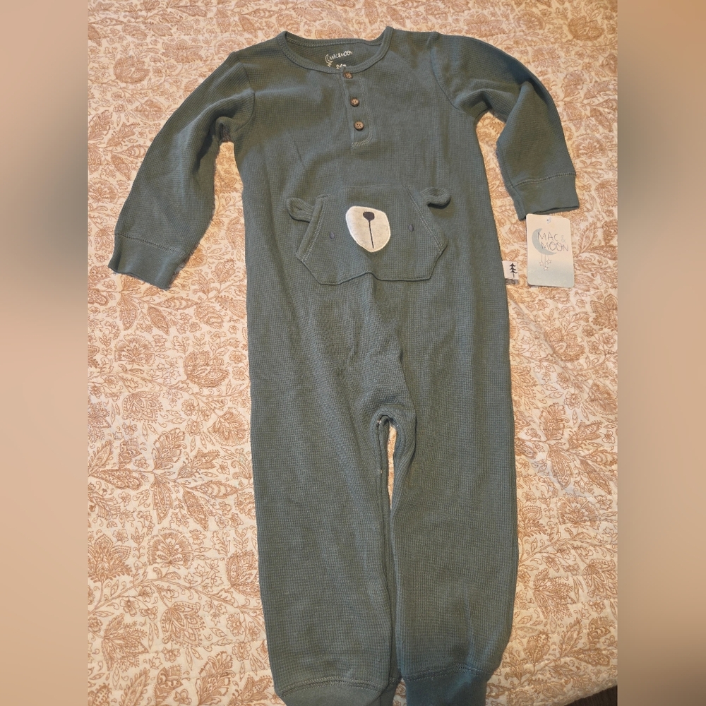 Mac & Moon Olive One Piece with Bear Pocket